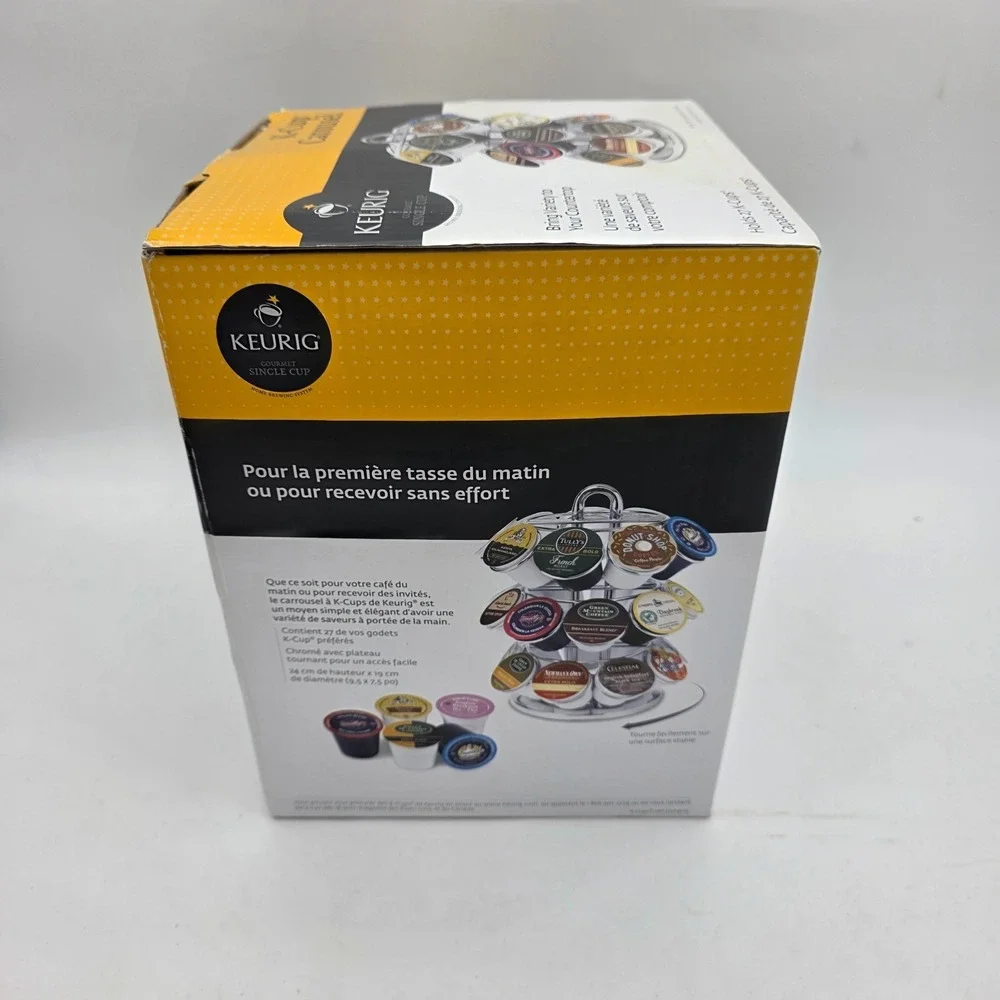 Keurig K-Cup Carousel Rotating Coffee Pod Holder Chrome 27 Capacity 5060 New